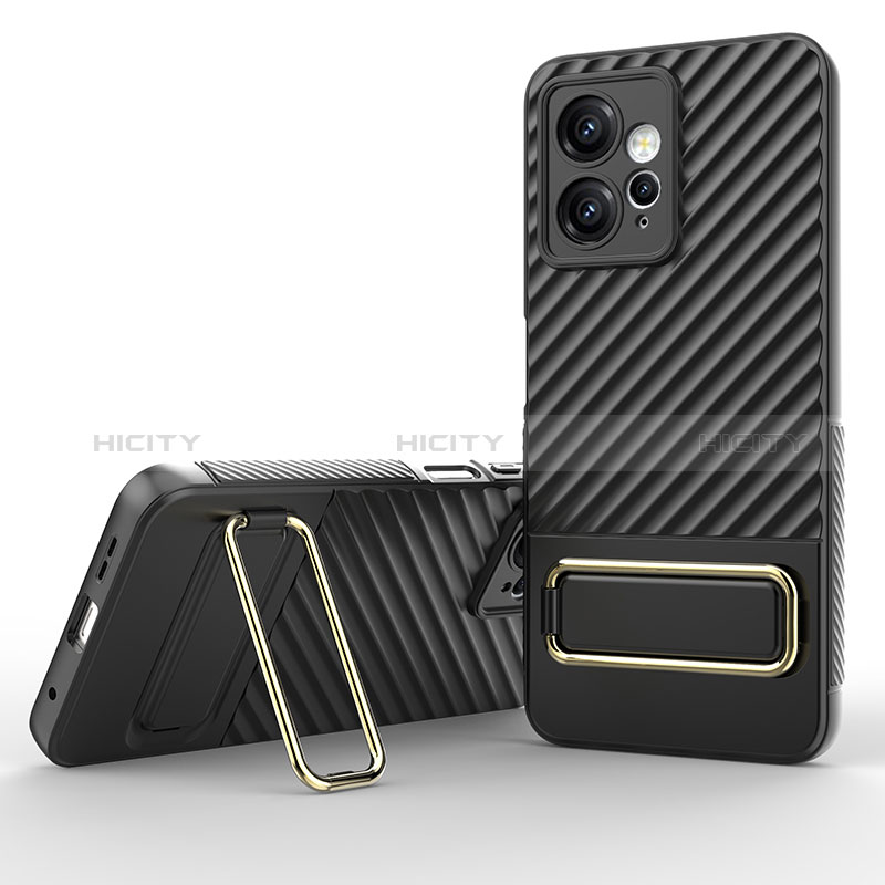 Custodia Silicone Ultra Sottile Morbida Cover con Supporto KC1 per Xiaomi Redmi Note 12 4G Nero