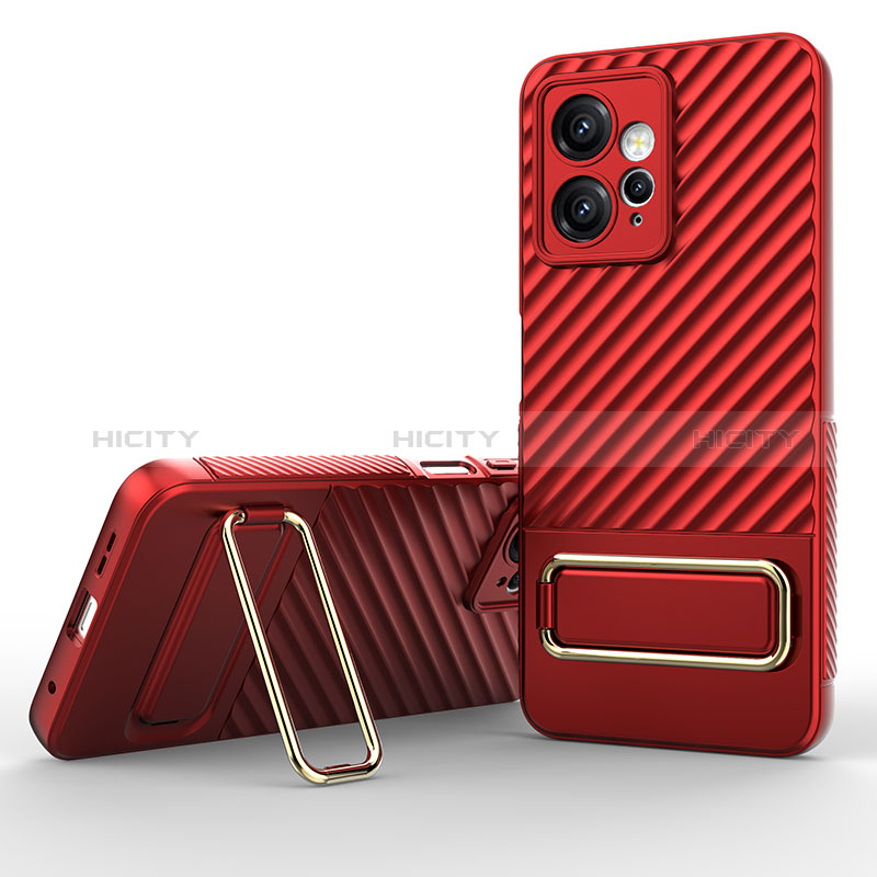 Custodia Silicone Ultra Sottile Morbida Cover con Supporto KC1 per Xiaomi Redmi Note 12 4G Rosso