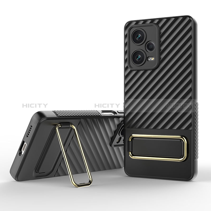 Custodia Silicone Ultra Sottile Morbida Cover con Supporto KC1 per Xiaomi Redmi Note 12 Explorer Nero