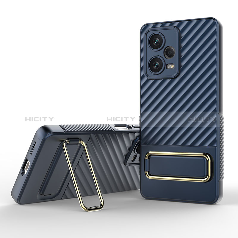 Custodia Silicone Ultra Sottile Morbida Cover con Supporto KC1 per Xiaomi Redmi Note 12 Pro+ Plus 5G Blu