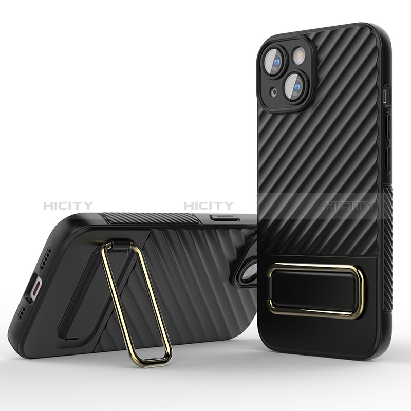 Custodia Silicone Ultra Sottile Morbida Cover con Supporto KC2 per Apple iPhone 14 Plus Nero