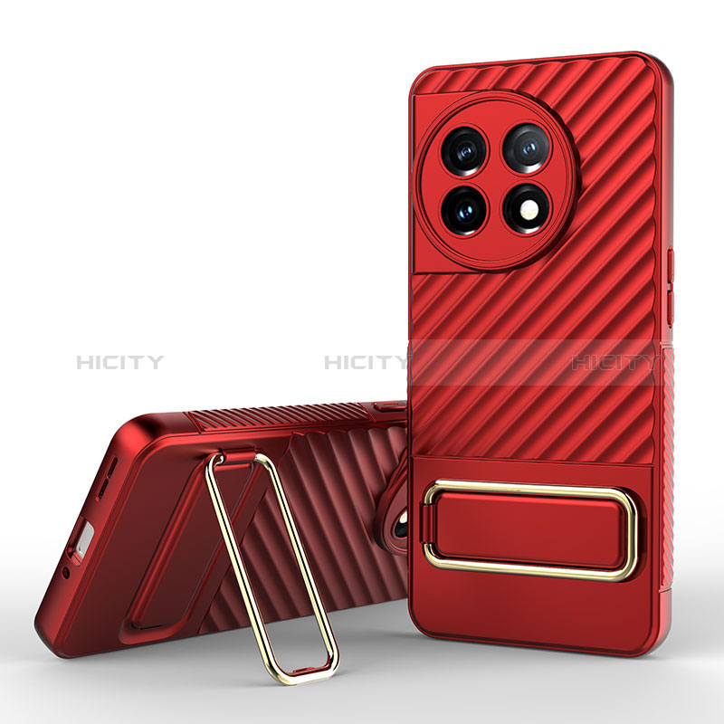 Custodia Silicone Ultra Sottile Morbida Cover con Supporto KC2 per OnePlus 11 5G Rosso