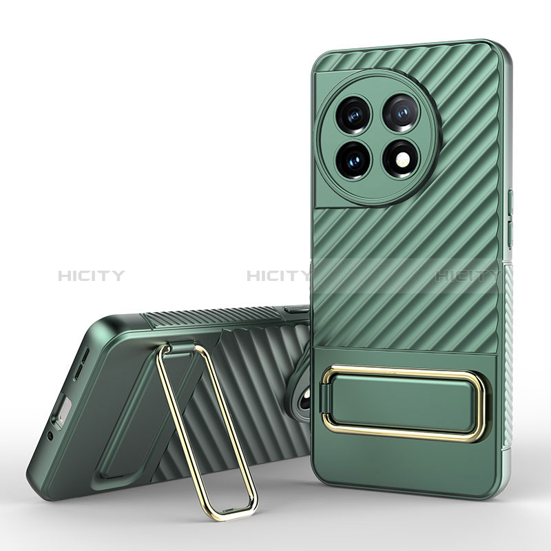 Custodia Silicone Ultra Sottile Morbida Cover con Supporto KC2 per OnePlus 11 5G Verde