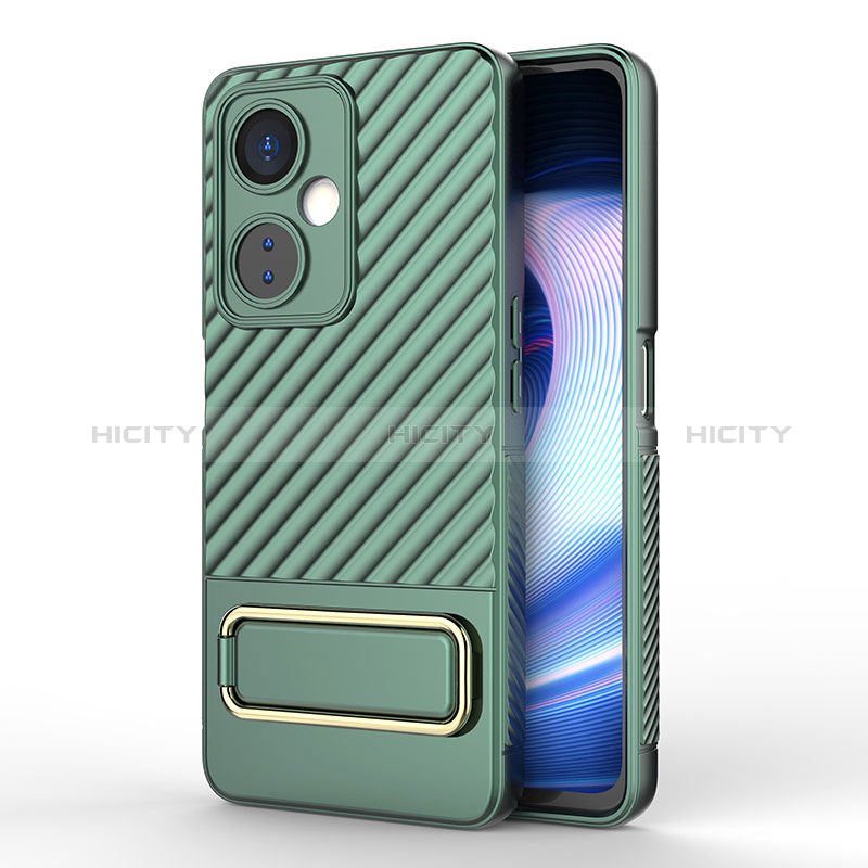 Custodia Silicone Ultra Sottile Morbida Cover con Supporto KC2 per OnePlus Nord CE 3 5G Verde