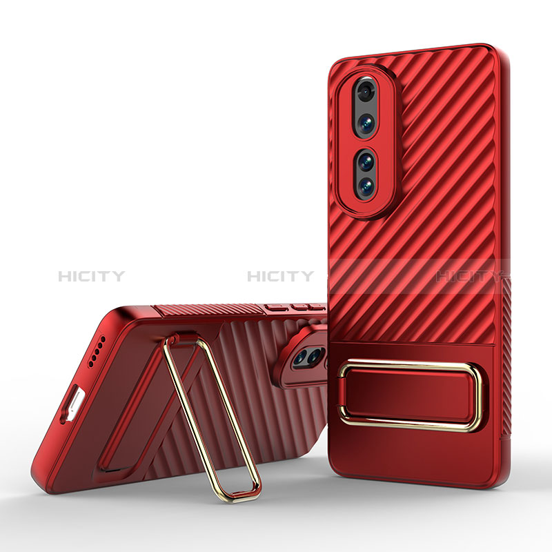 Custodia Silicone Ultra Sottile Morbida Cover con Supporto KC3 per Huawei Honor 80 Pro 5G Rosso