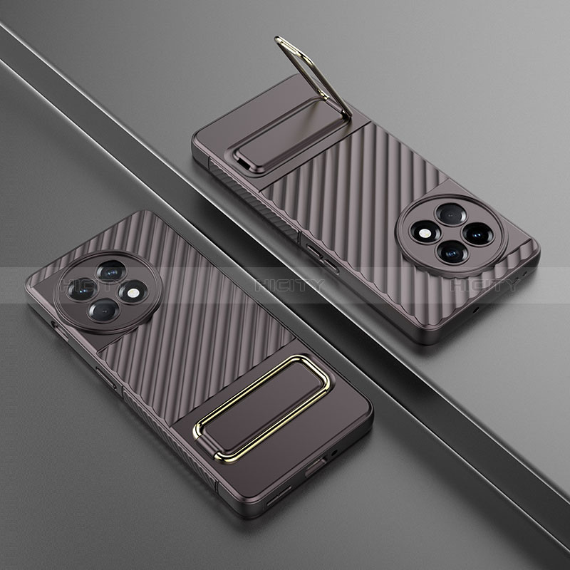 Custodia Silicone Ultra Sottile Morbida Cover con Supporto KC3 per OnePlus 11R 5G Marrone
