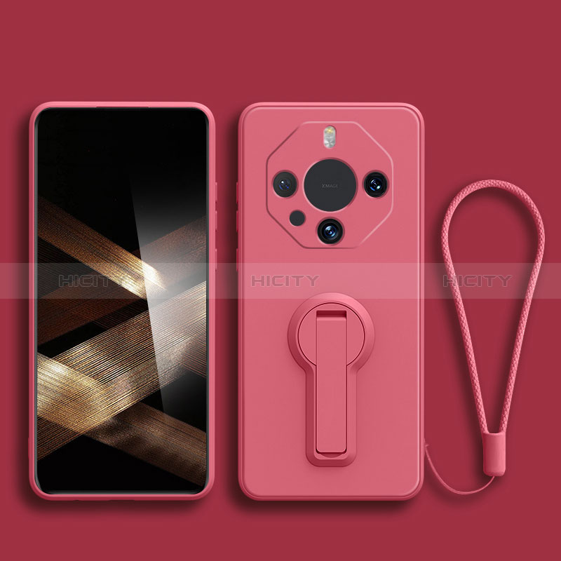 Custodia Silicone Ultra Sottile Morbida Cover con Supporto per Huawei Mate 60 RS Ultimate Rosa Caldo