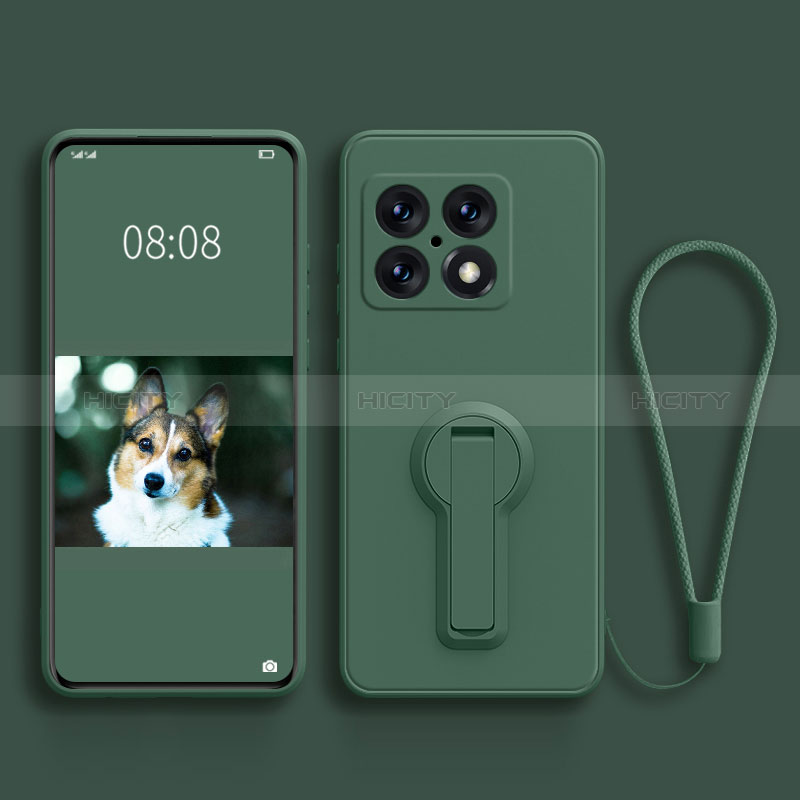 Custodia Silicone Ultra Sottile Morbida Cover con Supporto per OnePlus 10 Pro 5G Verde Notte