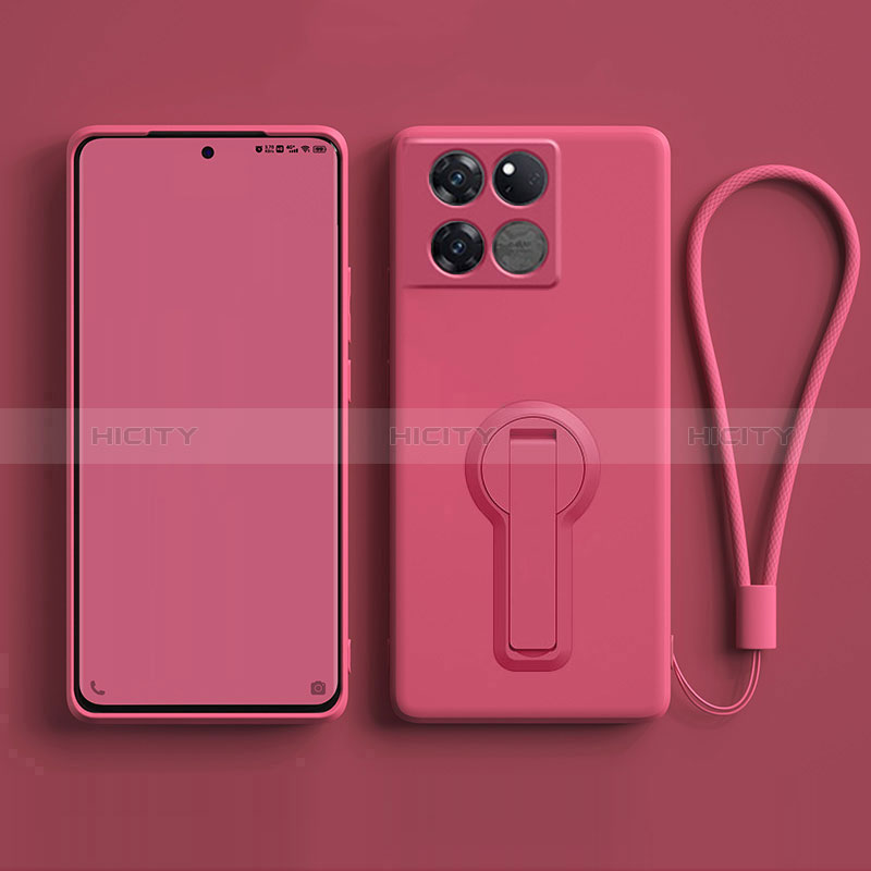 Custodia Silicone Ultra Sottile Morbida Cover con Supporto per OnePlus 10T 5G Rosa Caldo