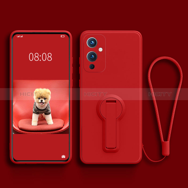 Custodia Silicone Ultra Sottile Morbida Cover con Supporto per OnePlus 9 5G Rosso