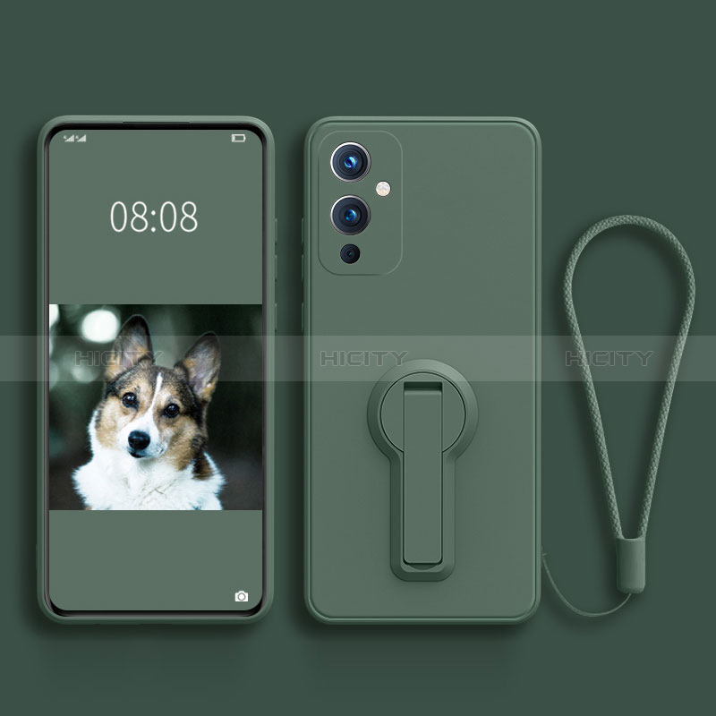 Custodia Silicone Ultra Sottile Morbida Cover con Supporto per OnePlus 9 5G Verde Notte