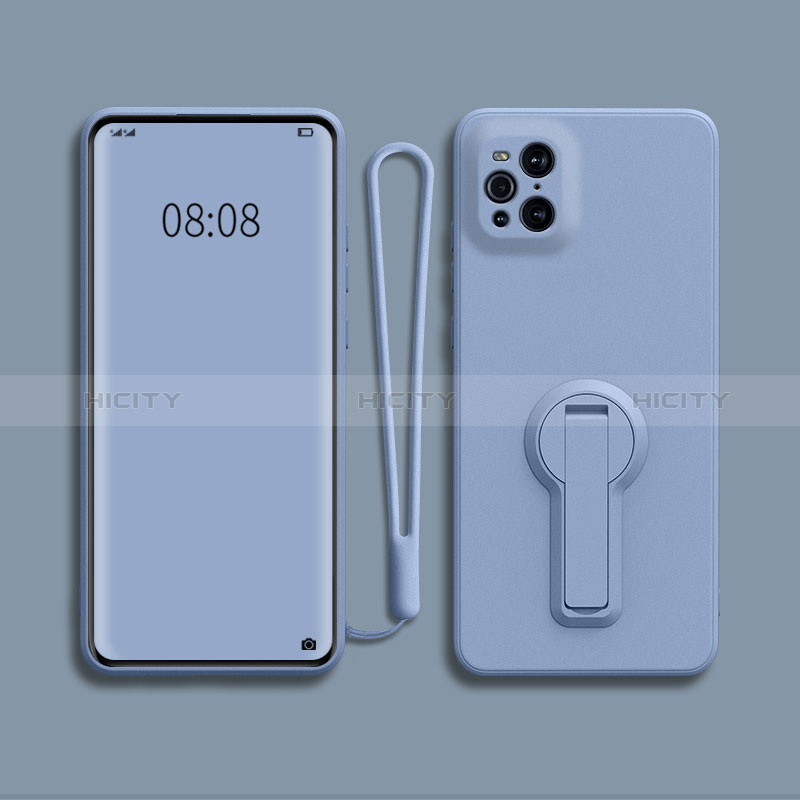 Custodia Silicone Ultra Sottile Morbida Cover con Supporto per Oppo Find X3 5G Grigio Lavanda