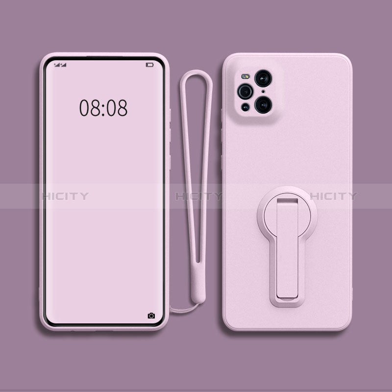 Custodia Silicone Ultra Sottile Morbida Cover con Supporto per Oppo Find X3 5G Lavanda