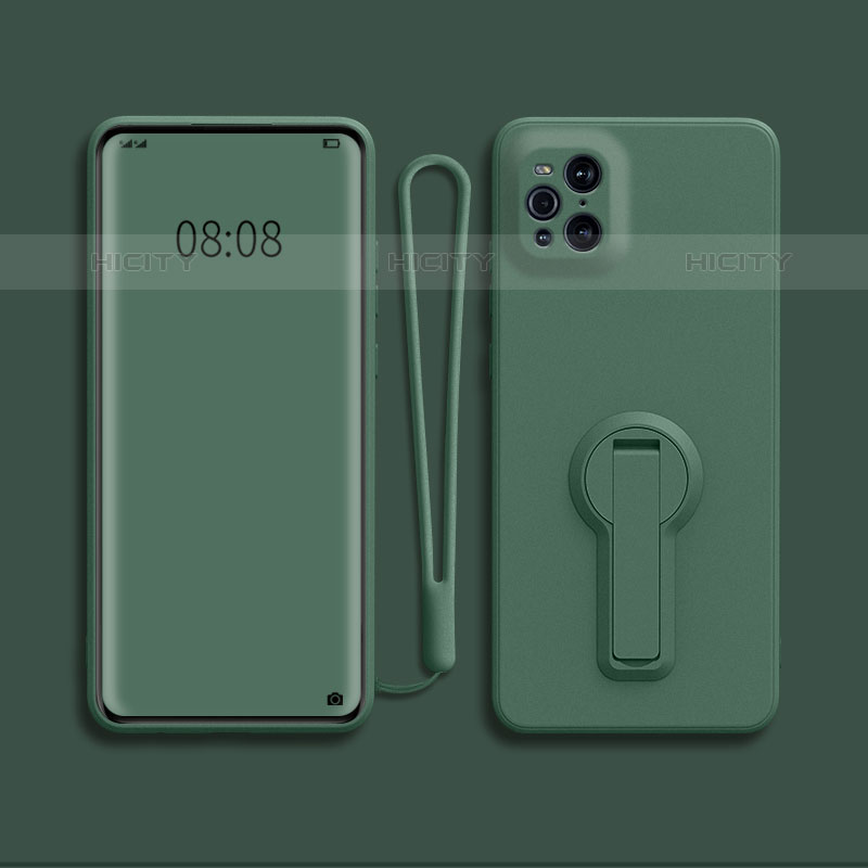 Custodia Silicone Ultra Sottile Morbida Cover con Supporto per Oppo Find X3 Pro 5G Verde Notte