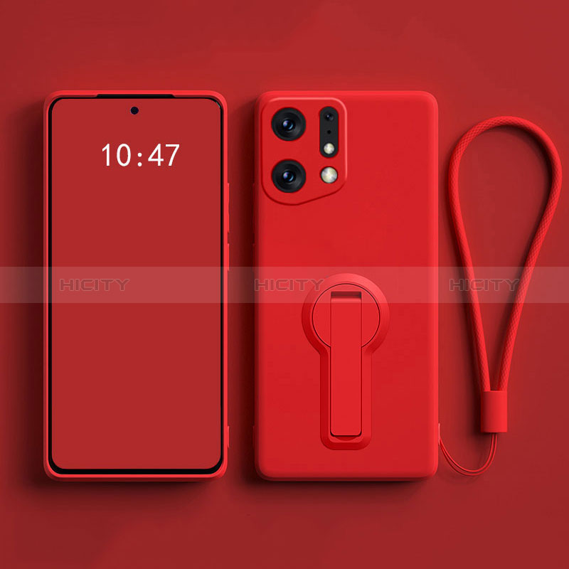 Custodia Silicone Ultra Sottile Morbida Cover con Supporto per Oppo Find X5 5G Rosso