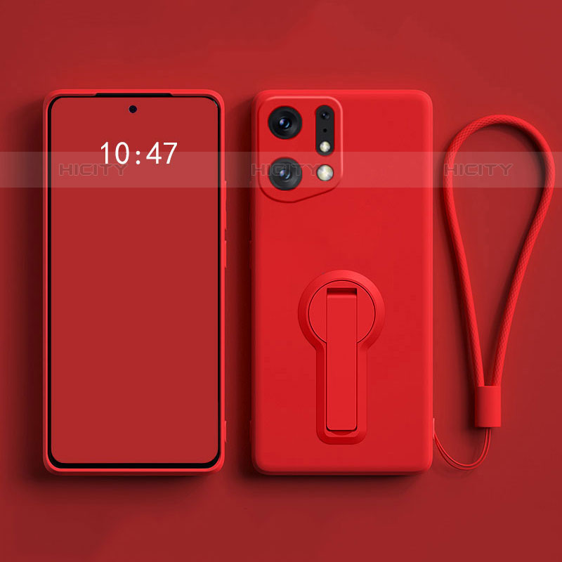 Custodia Silicone Ultra Sottile Morbida Cover con Supporto per Oppo Find X5 Pro 5G Rosso