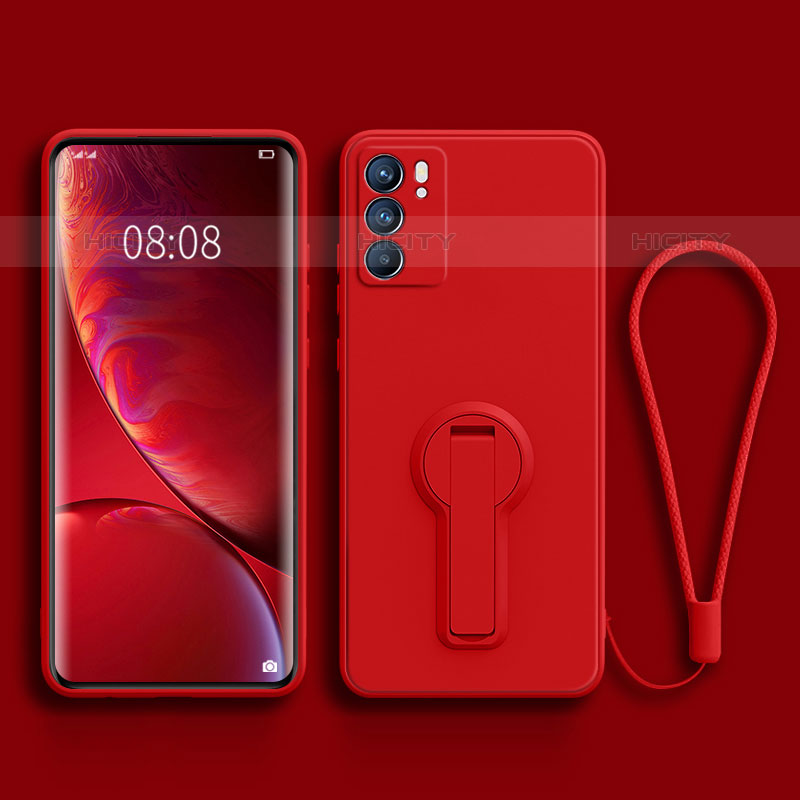 Custodia Silicone Ultra Sottile Morbida Cover con Supporto per Oppo Reno6 5G Rosso