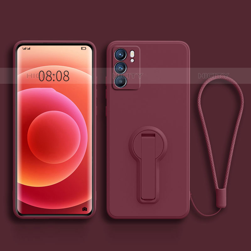 Custodia Silicone Ultra Sottile Morbida Cover con Supporto per Oppo Reno6 5G Rosso Rosa