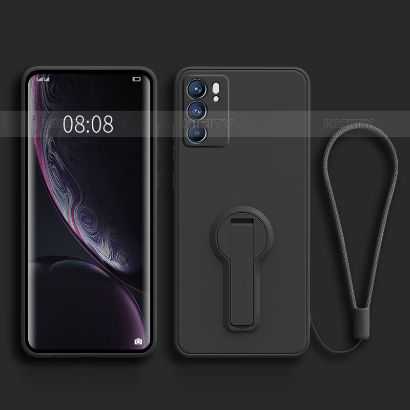 Custodia Silicone Ultra Sottile Morbida Cover con Supporto per Oppo Reno6 Pro 5G India Nero