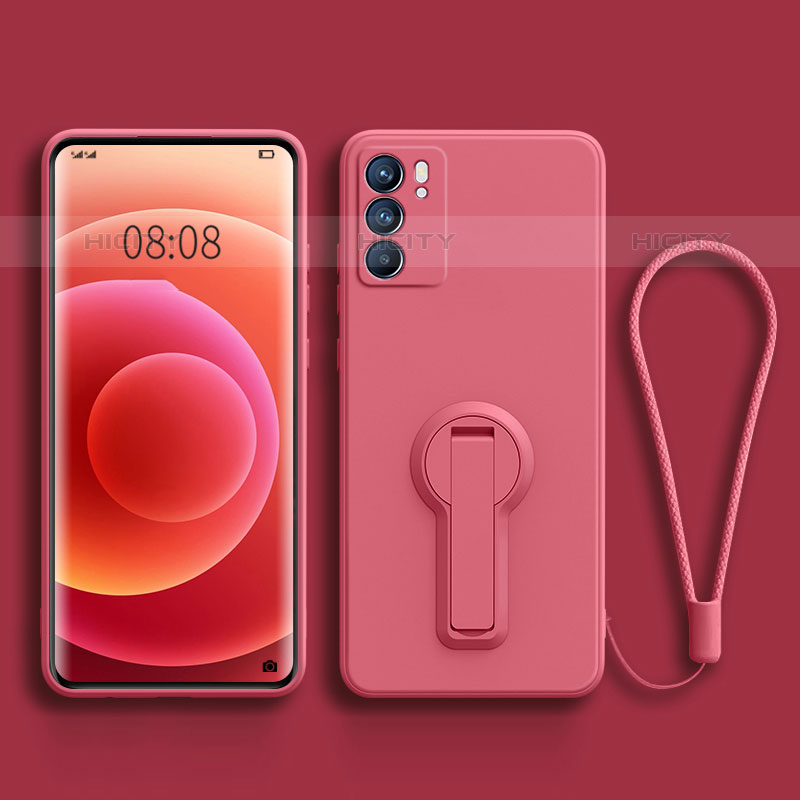 Custodia Silicone Ultra Sottile Morbida Cover con Supporto per Oppo Reno6 Pro 5G India Rosa