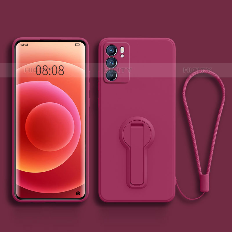 Custodia Silicone Ultra Sottile Morbida Cover con Supporto per Oppo Reno6 Pro 5G India Rosa Caldo