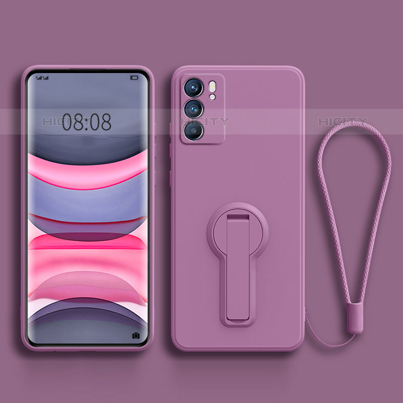 Custodia Silicone Ultra Sottile Morbida Cover con Supporto per Oppo Reno6 Pro 5G India Viola