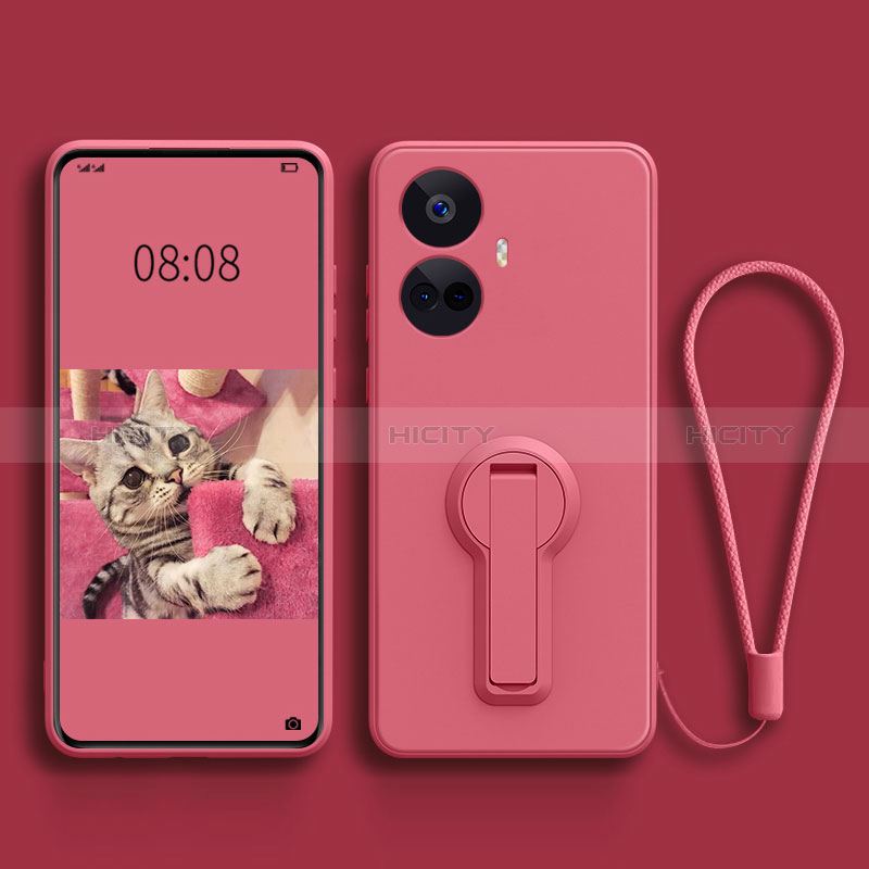 Custodia Silicone Ultra Sottile Morbida Cover con Supporto per Realme 10 Pro+ Plus 5G Rosa Caldo