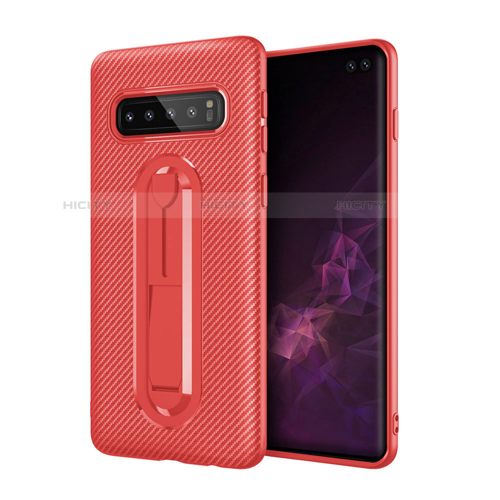 Custodia Silicone Ultra Sottile Morbida Cover con Supporto per Samsung Galaxy S10 5G Rosso