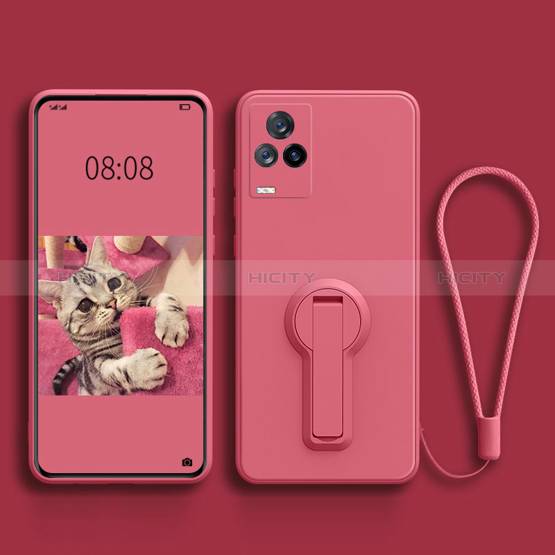 Custodia Silicone Ultra Sottile Morbida Cover con Supporto per Vivo iQOO 7 Legend 5G Rosa Caldo