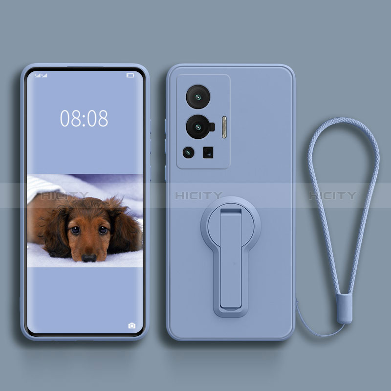 Custodia Silicone Ultra Sottile Morbida Cover con Supporto per Vivo X70 Pro 5G Grigio Lavanda