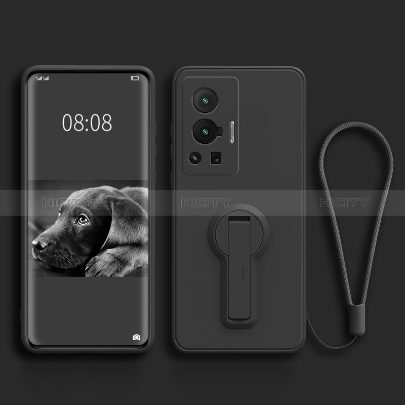 Custodia Silicone Ultra Sottile Morbida Cover con Supporto per Vivo X70 Pro 5G Nero