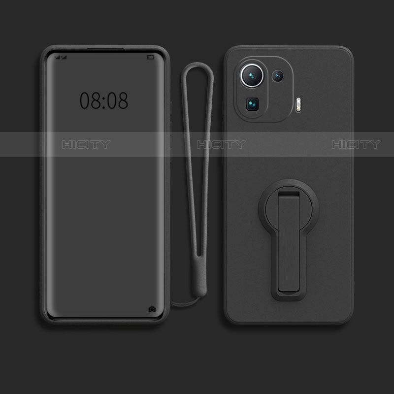 Custodia Silicone Ultra Sottile Morbida Cover con Supporto per Xiaomi Mi 11 Pro 5G Nero