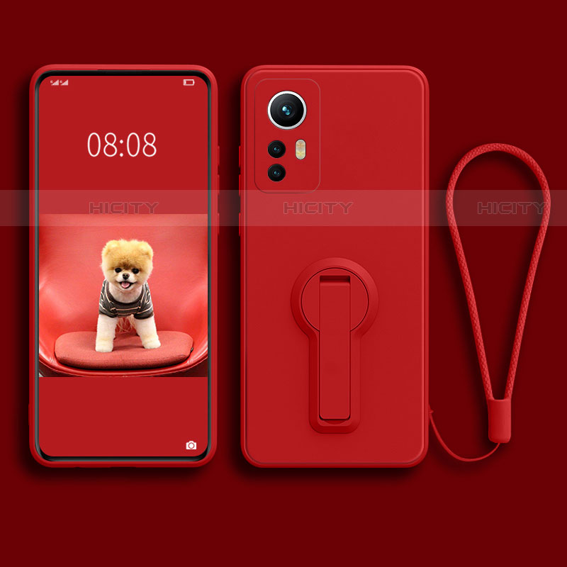 Custodia Silicone Ultra Sottile Morbida Cover con Supporto per Xiaomi Mi 12 5G Rosso