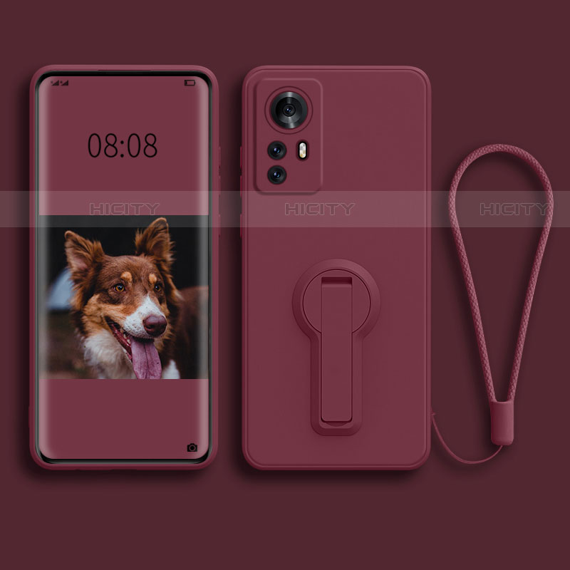 Custodia Silicone Ultra Sottile Morbida Cover con Supporto per Xiaomi Mi 12 Pro 5G Rosso Rosa