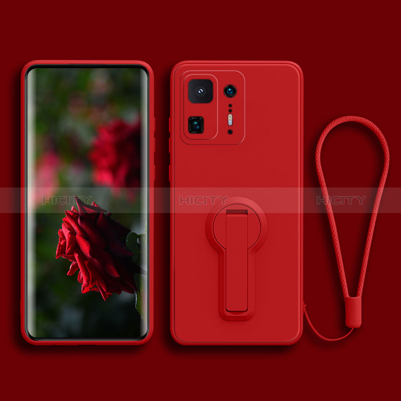 Custodia Silicone Ultra Sottile Morbida Cover con Supporto per Xiaomi Mi Mix 4 5G Rosso