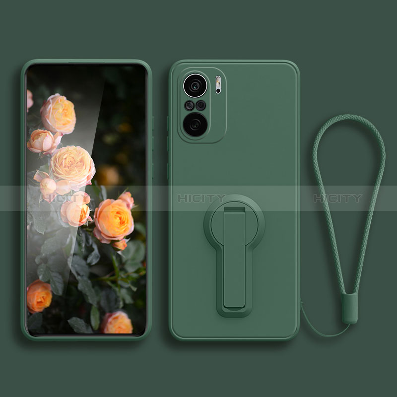 Custodia Silicone Ultra Sottile Morbida Cover con Supporto per Xiaomi Poco F3 5G Verde Notte