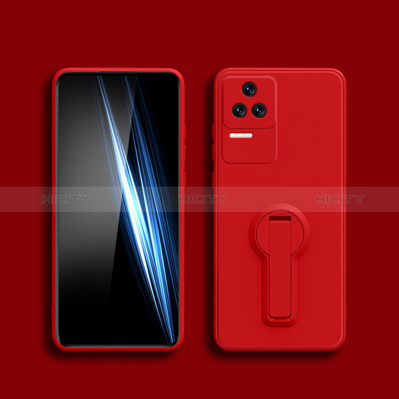 Custodia Silicone Ultra Sottile Morbida Cover con Supporto per Xiaomi Poco F4 5G Rosso