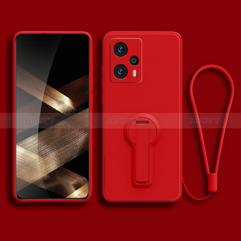 Custodia Silicone Ultra Sottile Morbida Cover con Supporto per Xiaomi Poco F5 5G Rosso