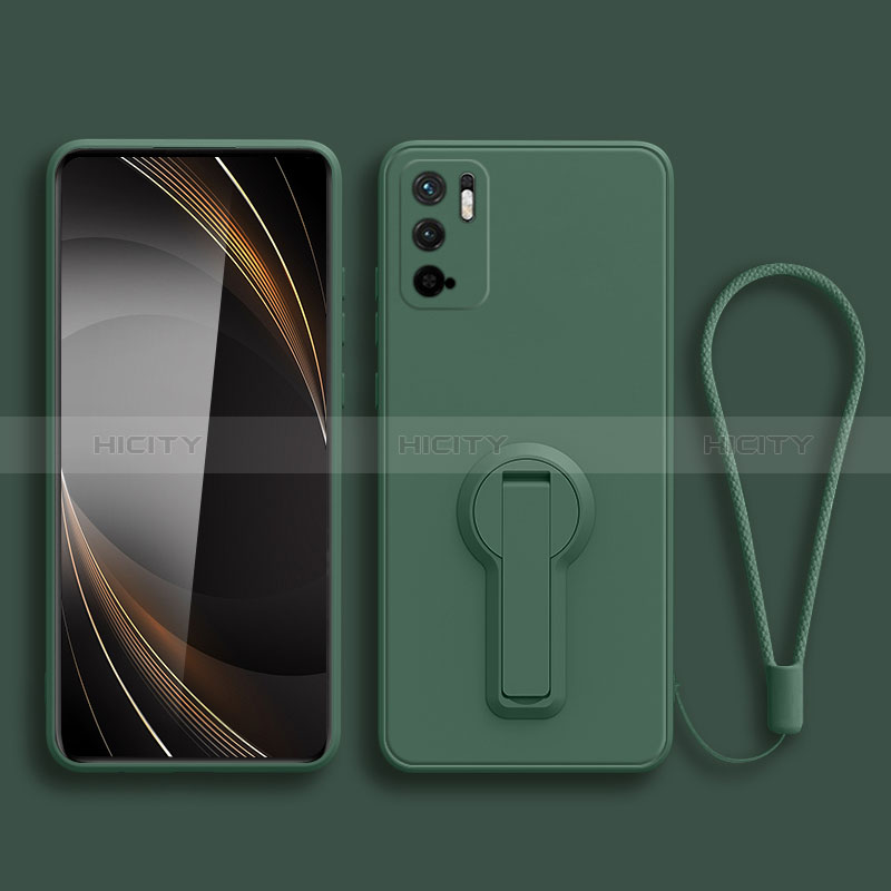 Custodia Silicone Ultra Sottile Morbida Cover con Supporto per Xiaomi POCO M3 Pro 5G Verde Notte