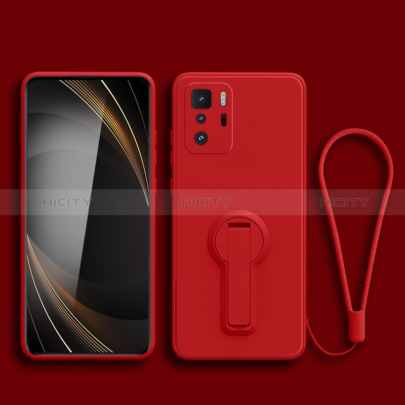 Custodia Silicone Ultra Sottile Morbida Cover con Supporto per Xiaomi Redmi Note 10 Pro 5G Rosso