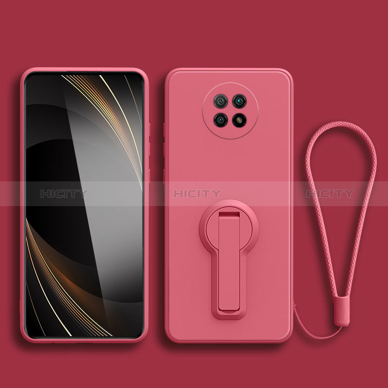 Custodia Silicone Ultra Sottile Morbida Cover con Supporto per Xiaomi Redmi Note 9 5G Rosa Caldo