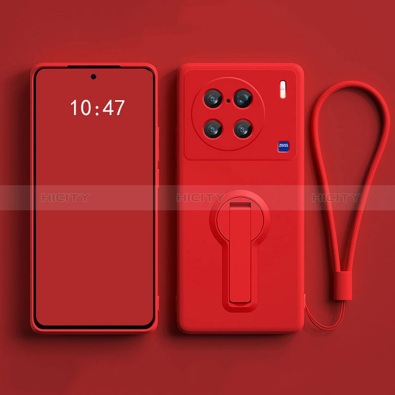 Custodia Silicone Ultra Sottile Morbida Cover con Supporto S01 per Vivo X90 Pro+ Plus 5G Rosso