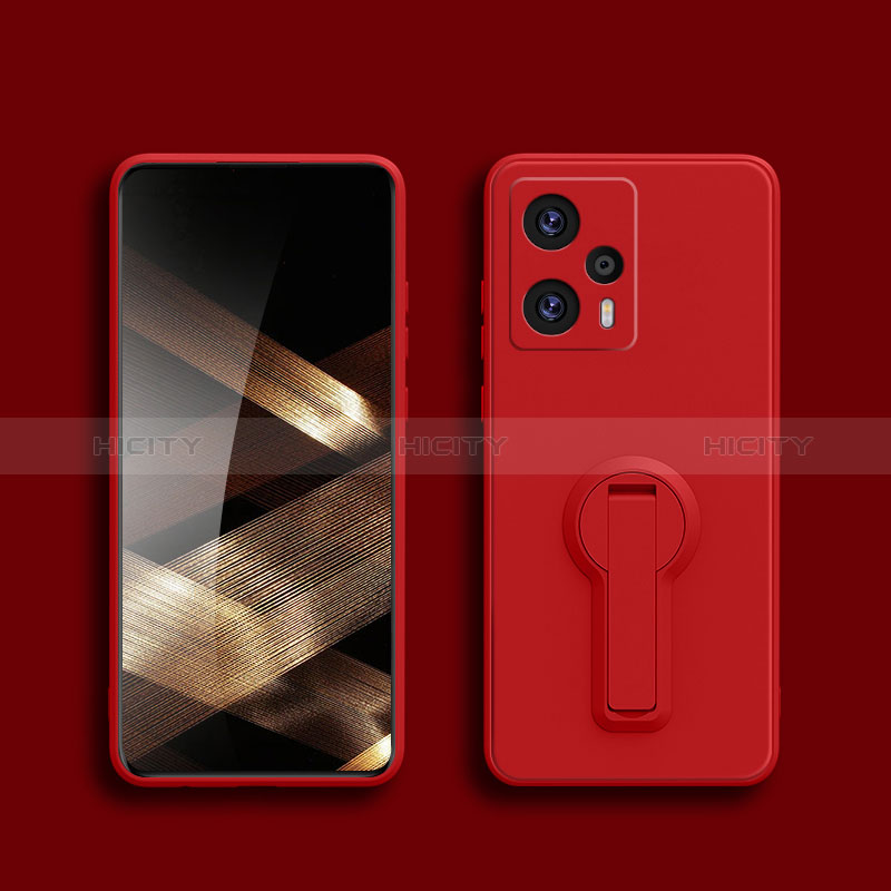 Custodia Silicone Ultra Sottile Morbida Cover con Supporto S01 per Xiaomi Redmi Note 12 Turbo 5G Rosso