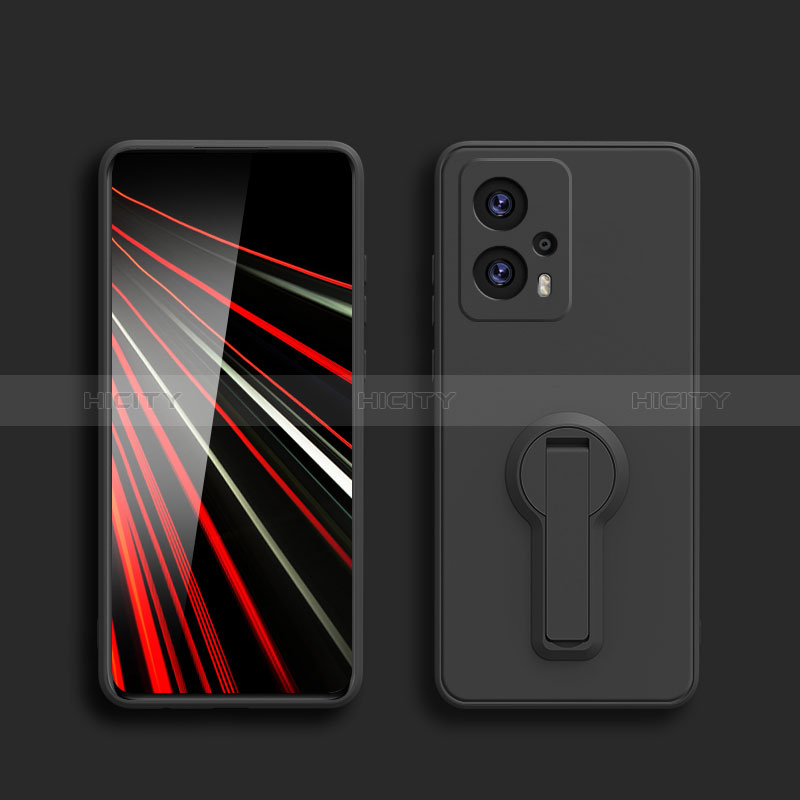 Custodia Silicone Ultra Sottile Morbida Cover con Supporto S01 per Xiaomi Redmi Note 12T Pro 5G Nero