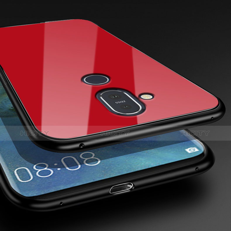 Custodia Silicone Ultra Sottile Morbida Specchio per Nokia 7.1 Plus Rosso