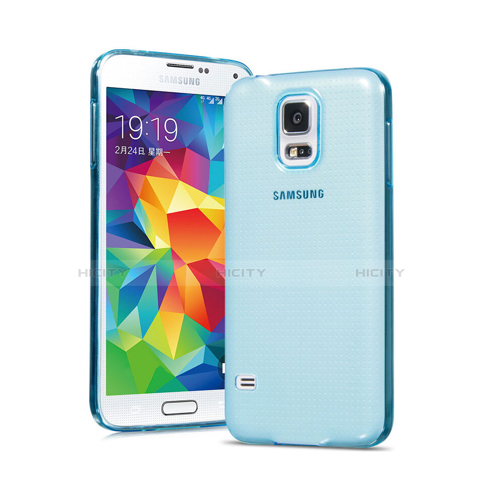 Custodia TPU Trasparente Ultra Sottile Morbida per Samsung Galaxy S5 Duos Plus Blu