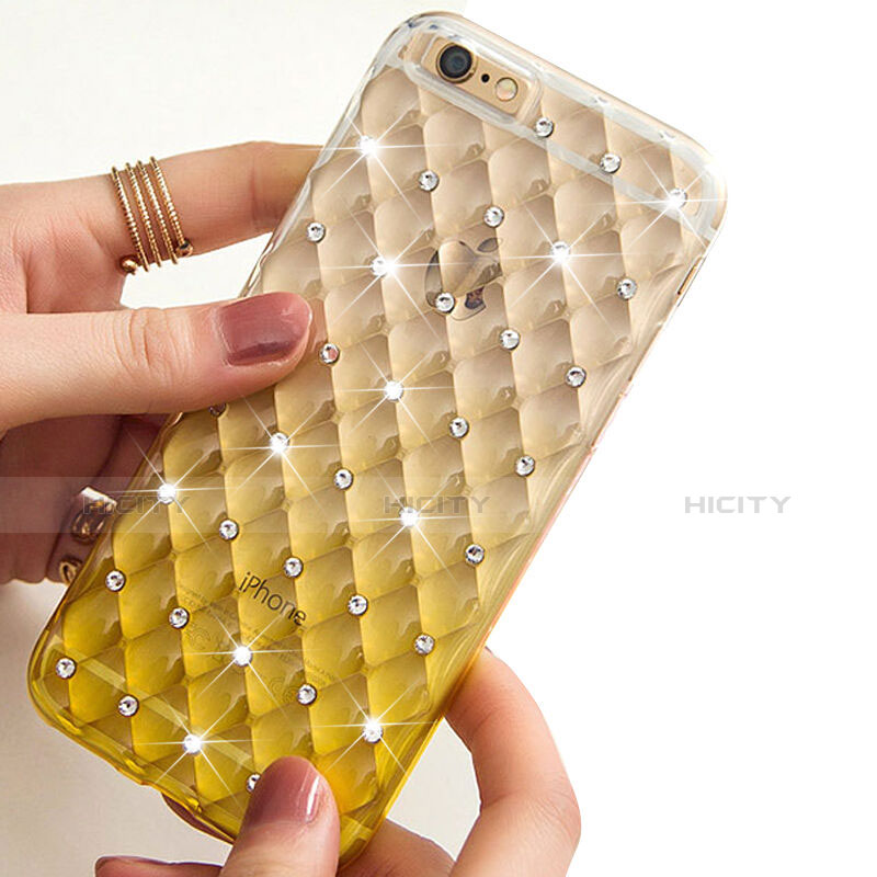 Custodia Trasparente Diamante Strass Gioielli Sfumato Morbida per Apple iPhone 6 Giallo