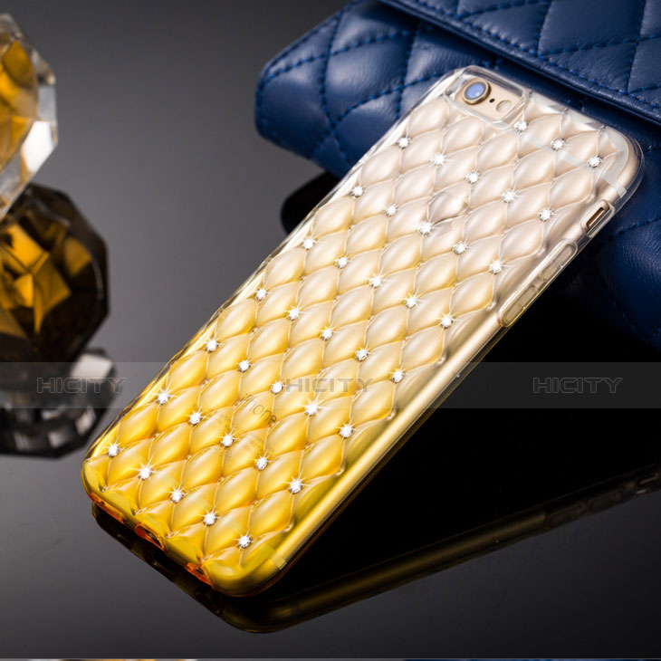 Custodia Trasparente Diamante Strass Gioielli Sfumato Morbida per Apple iPhone 6 Giallo