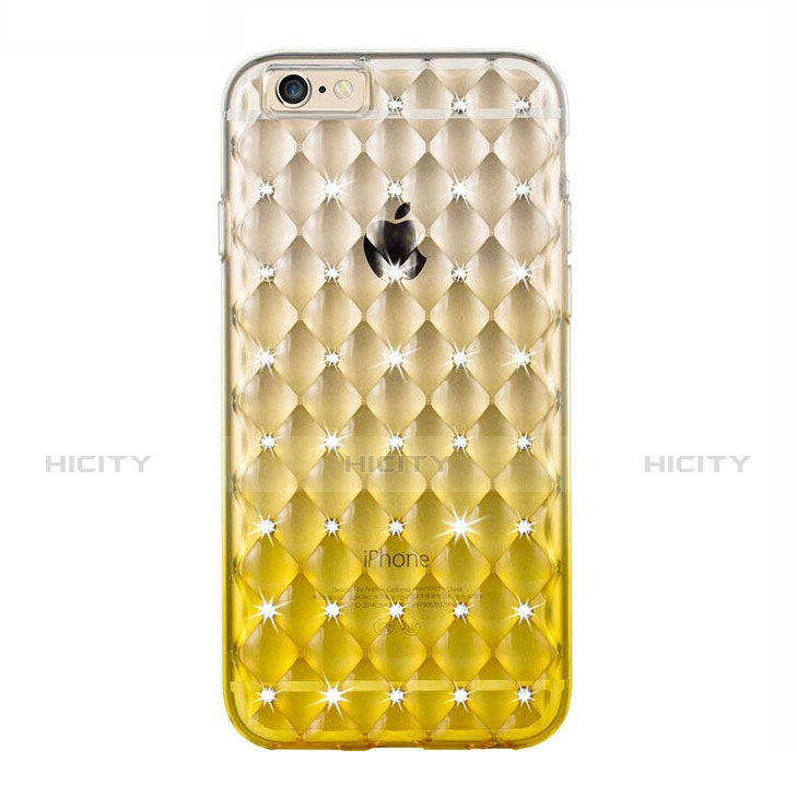 Custodia Trasparente Diamante Strass Gioielli Sfumato Morbida per Apple iPhone 6 Plus Giallo