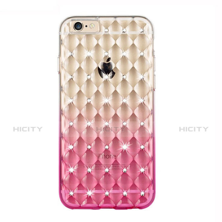 Custodia Trasparente Diamante Strass Gioielli Sfumato Morbida per Apple iPhone 6 Plus Rosa